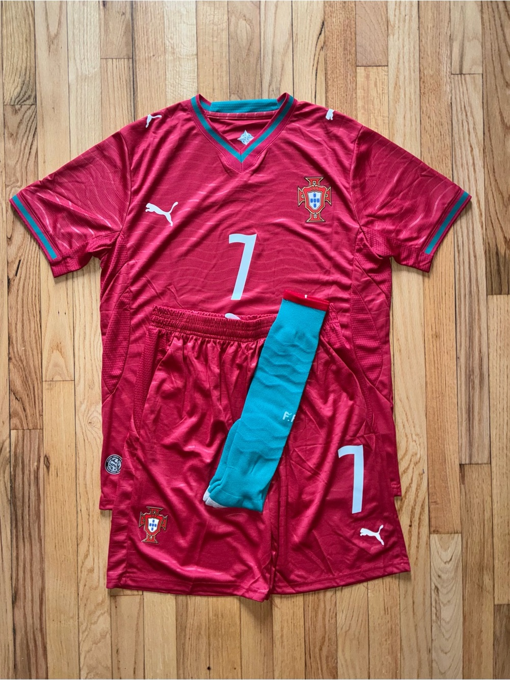 Puma Red Portugal Soccer Kit with Teal Accents